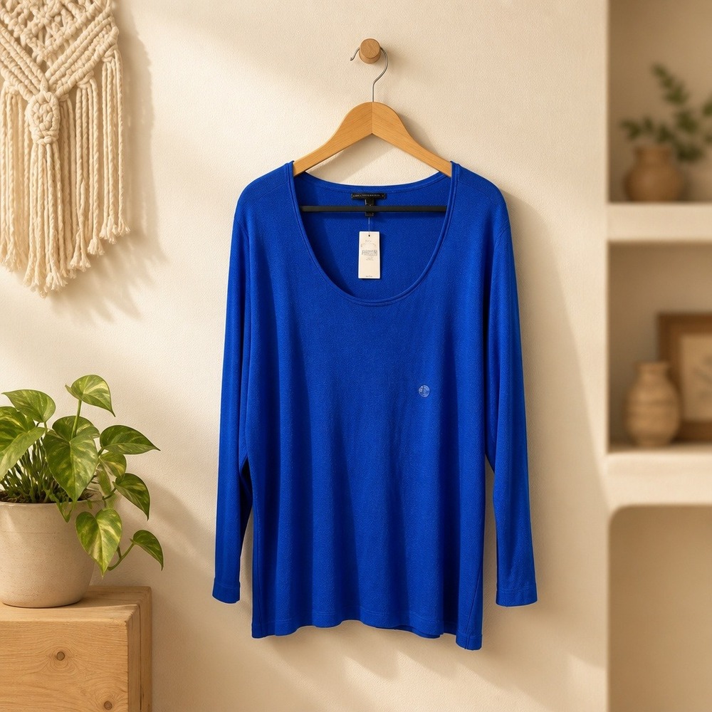 Lane Bryant 26/28 Royal Blue Scoop Neck Long Sleeve Knit Top Plus Size 3X/4X NWT